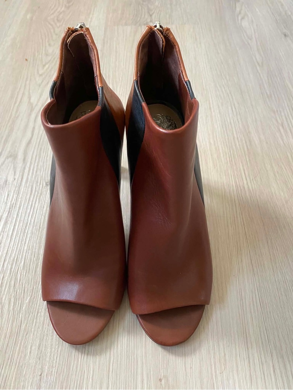 Vince Camuto Brown Leather Open-Toe Mule Boots
